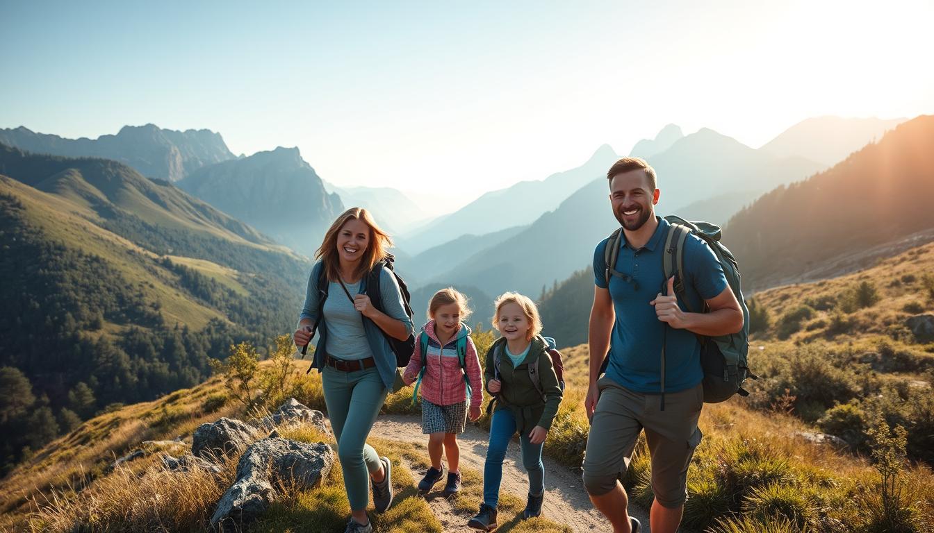 Familie beim gemeinsamen Reisen mit Kindern